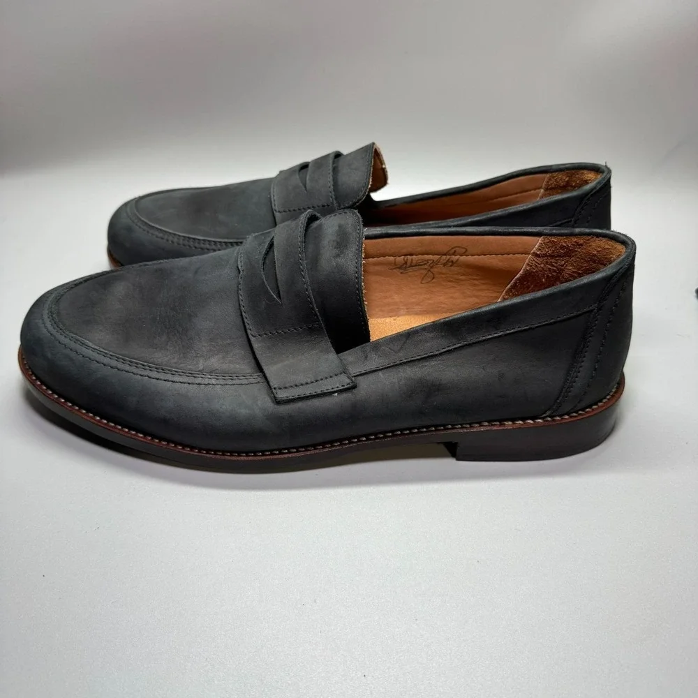 Adelante Shoe Co The Luca Men's Leather Penny Loafers Black Nubuck Leather 13EEE